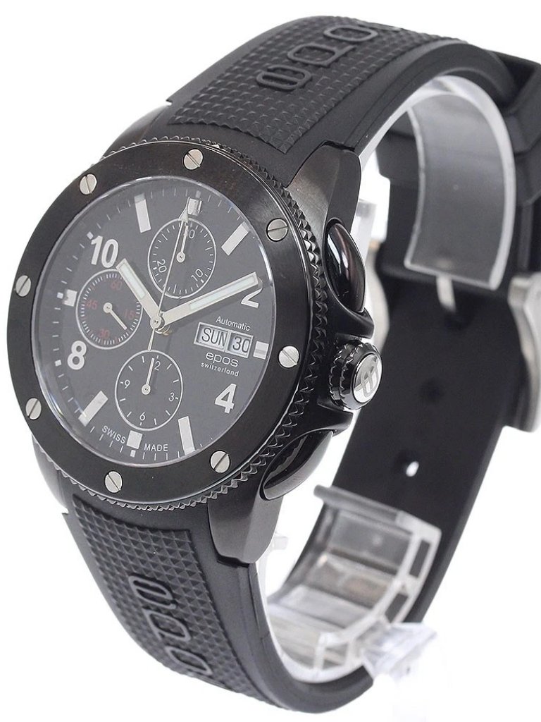 Epos 3388sbbkr Chronograph Day Date Black Dial Automatic Mens Watch946618